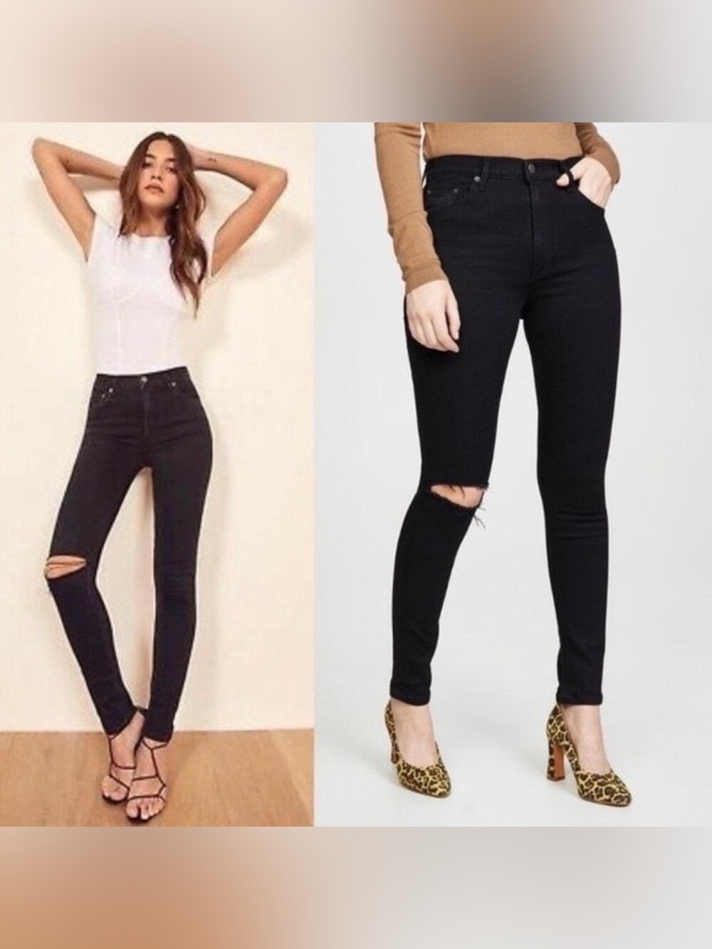 Reformation High & Skinny Jeans in Faded Black Destroyed Size 25 90s Grunge Y2K